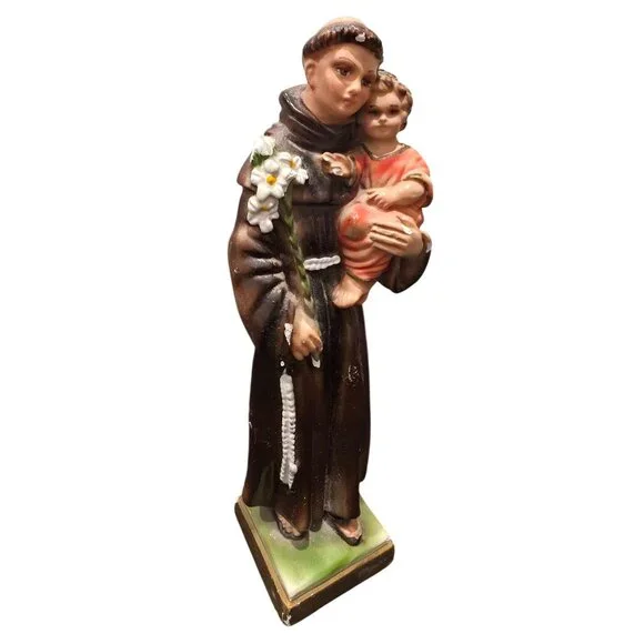 Vintage Saint Anthony Chalkware Statue w/ Child Jesus - Columbia Statuary ITALY - Picture 2 of 9
